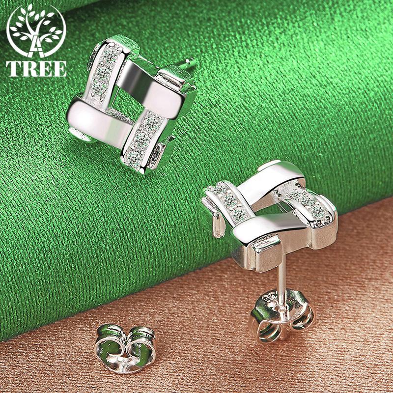 Luxury 925 Sterling Silver Square Classic Zircon Stud Earrings For Women Party Glamorous Jewelry Accessories Anniversaries Gift