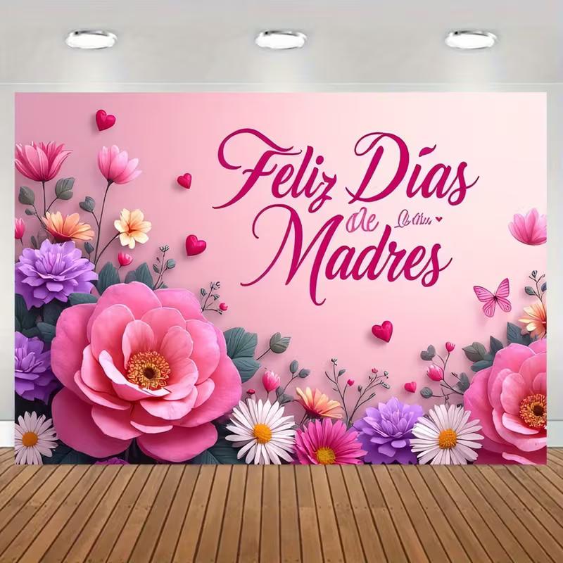 2D Pink Rose & Daisy Mother's Day Photo Booth Background
