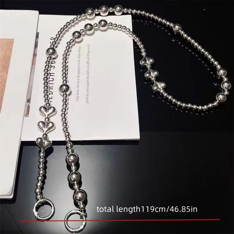Silver bow love phone chain handmade bead hanging chain crossbody can be carried with hanging rope backpack with wrist strap