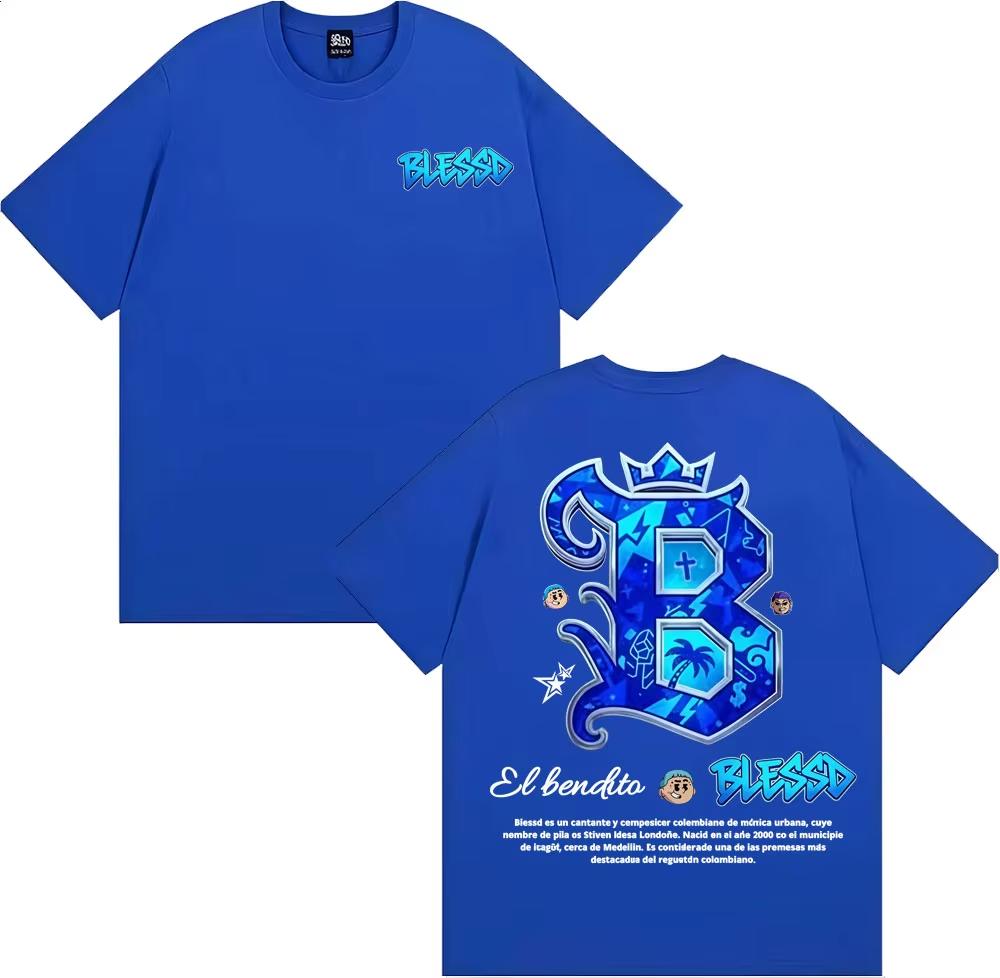 Rapper Blessd El Bendito Logo Graphic T Shirts Unisexs Clothing Harajuku Retro Short Sleeve TShirt Summer Fashion Streetwear Tees