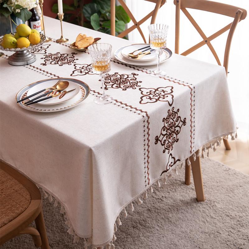 Embroidery Embroidery Auspicious Cloud Flower Letter Fringed Tablecloth Rectangular Coffee Table Tablecloth Dining Table Cloth