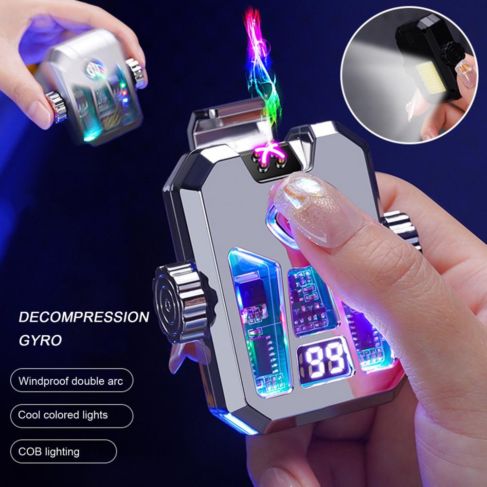 Windproof Igniter Colorful Spinning Toy Compact Rechargeable Arc-pulse Igniter Windproof Electric Flameless Bbq Fidget Toy