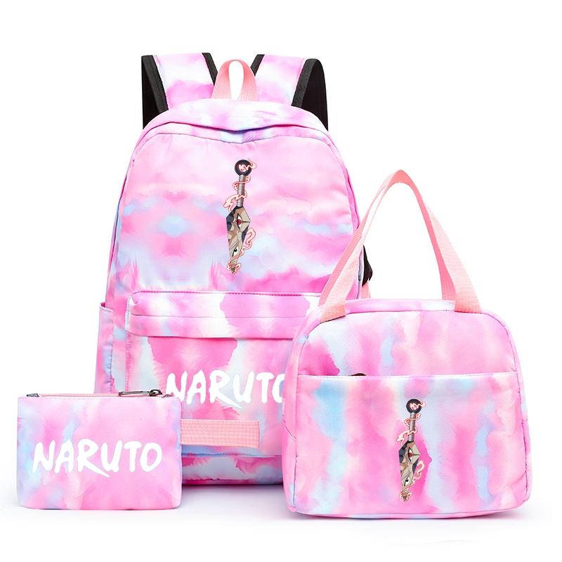 3Pcs/set Anime Naruto Backpack Back To Schoobag with Lunch Bag for Teen Gir Boy Student Bookbag Men Women Leisure Travel Bag