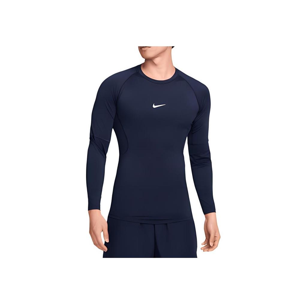 Nike Однотонная футболка с логотипом и круглым вырезом, с длинным рукавом, мужская, темно-синяя, FB7920-451