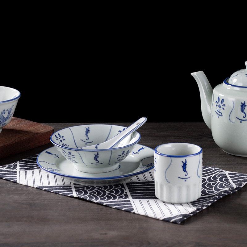 Винтажная керамическая сине-белая цветочная ваза с бамбуком - Посуда в деревенском стиле, идеально подходит для риса и лапши