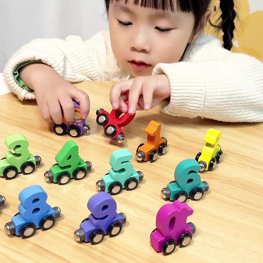 Wooden Magnetic Number Train Building Block Assembly Car Early Cognition Enlightenment Learning Teaching Tool For Toddlers