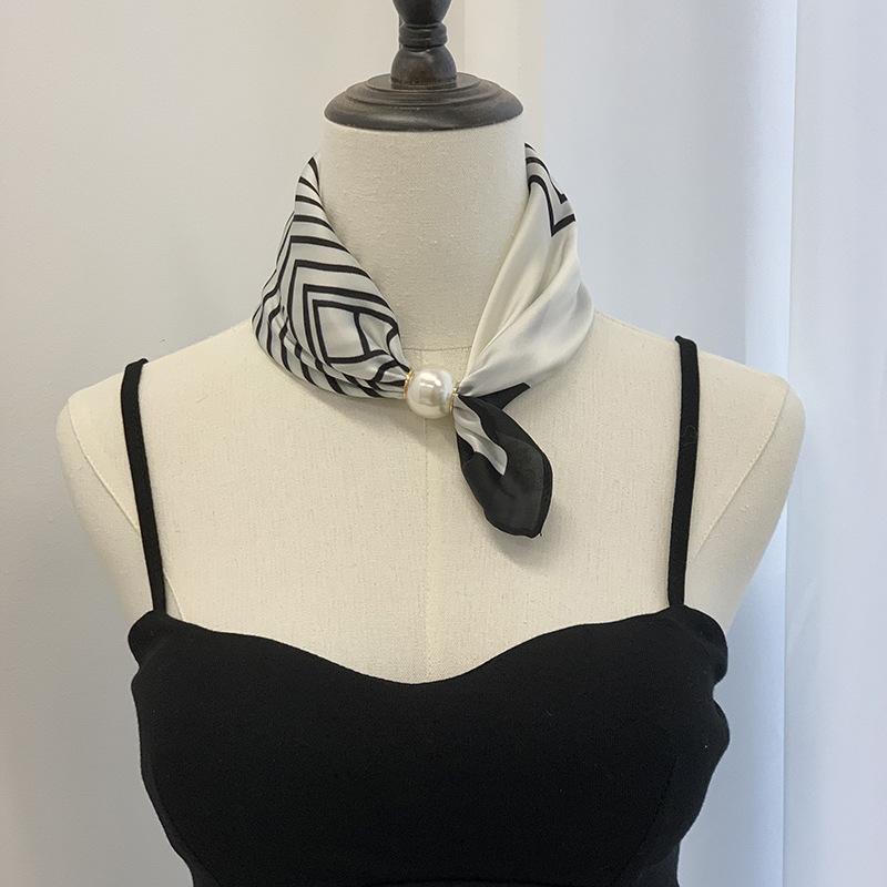 Шелковый шарф новое жемчужное ожерелье весенне-летний тонкий магнитная застежка ленивый шелковый шарф женский шарф-подвеска цепочка на ключицу