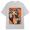 Japanese Style Cat Drinking Graphic T Shirt Vintage Fashion Kawaii Unisex Unisex Tshirt Oversized Cotton Casual T Shirts Streetwear