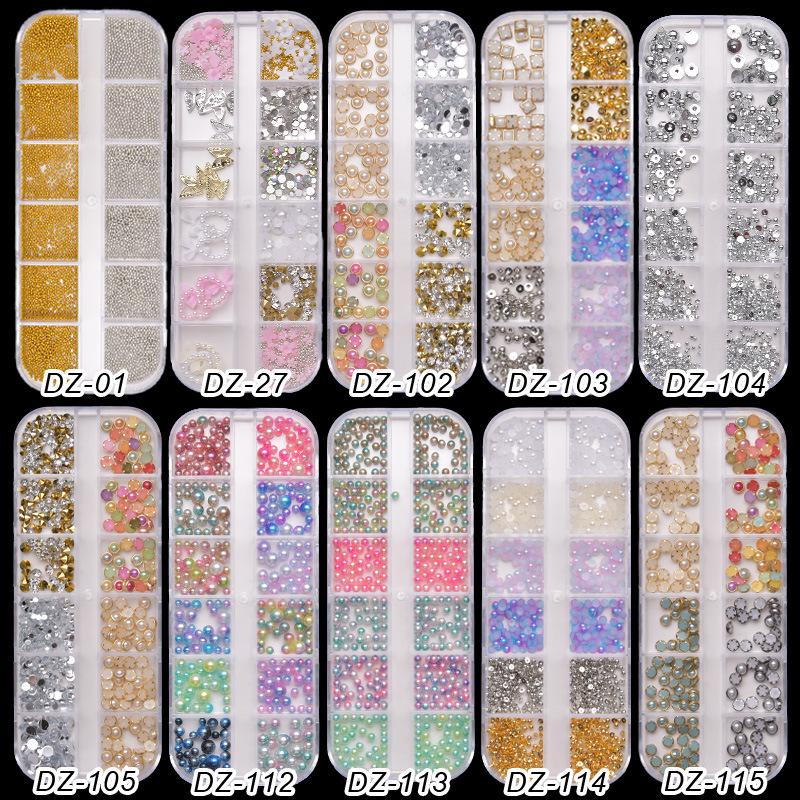 Цветные жемчужные украшения для нейл-арта, 12 ячеек: Жемчуг разного размера, круглый, полукруглый, с плоской задней стороной для DIY.