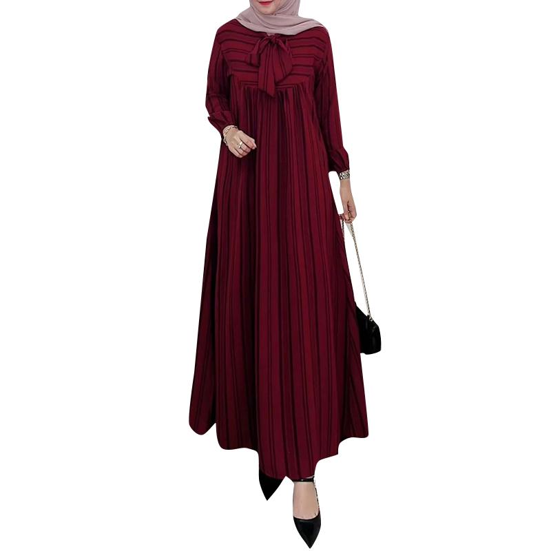 ZANZEA Женское повседневное платье с длинным рукавом и круглым вырезом в полоску с принтом