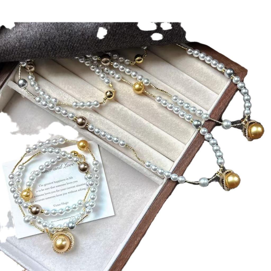 Vintage High-Gloss Perfect Circle Artificial Crystal Pearl Sweater Chain Necklace Collarbone Chain Pendant