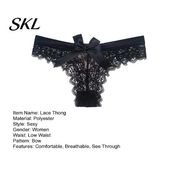 Seamless Lace Thong Women's Sexy Sheer Thong, Cheeky See Through Underwear, Women Underwear High Waist T Back Stretch Panties with Bow Breathable