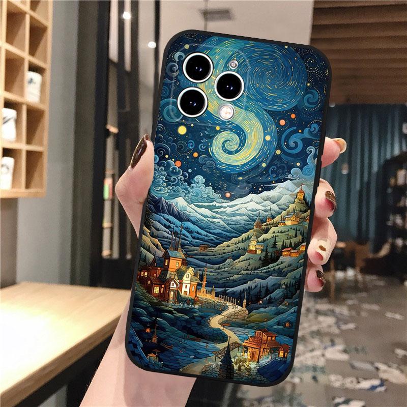 Красивый пейзажный чехол Moon Wave Art для iPhone 15 14 Pro Max 13 12 11 Pro Max XSMax XR 12 13 mini 14 Plus