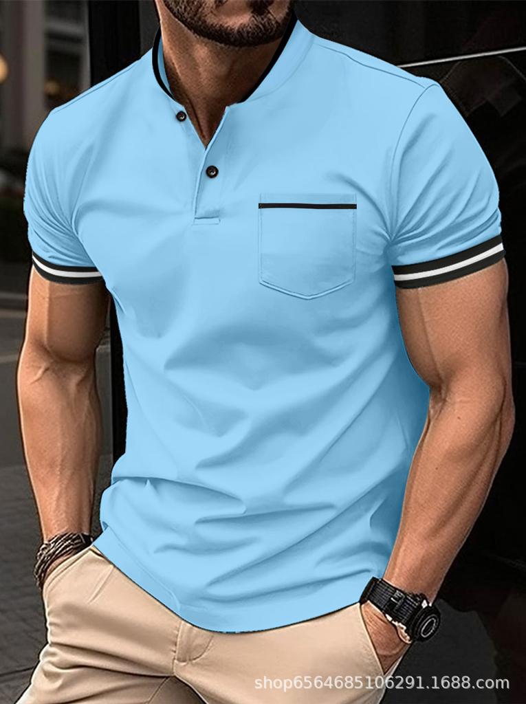 Men's short-sleeve polo shirt with pocket detail, versatile for casual occasions.