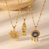 Титановое ожерелье Сердце Подсолнух: Кулон из циркона на крестообразной цепочке Модная бижутерия для женщин