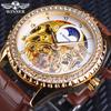 Luxury Man Tourbillon Wristwatch Skeleton Mechanical Diamond Watches Automatic Leather Watch with Moon Phase Transparent
