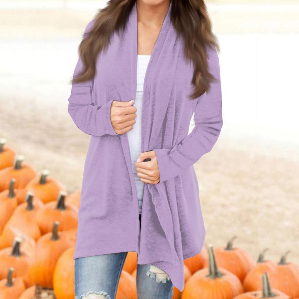 Женская модная повседневная однотонная куртка-кардиган средней длины с длинными рукавами