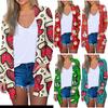 Women's Fashion Casual Chirstmas Print Medium Length Cardigan Jacket Coat