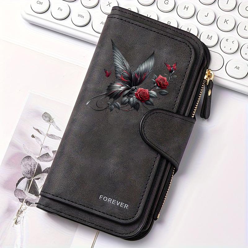 Butterfly Pattern Women's Long Wallet Multi - functional Portable Snap Button Coin Purse Birthday Gift Daily Commute Fun Design Ideal for Outdoor