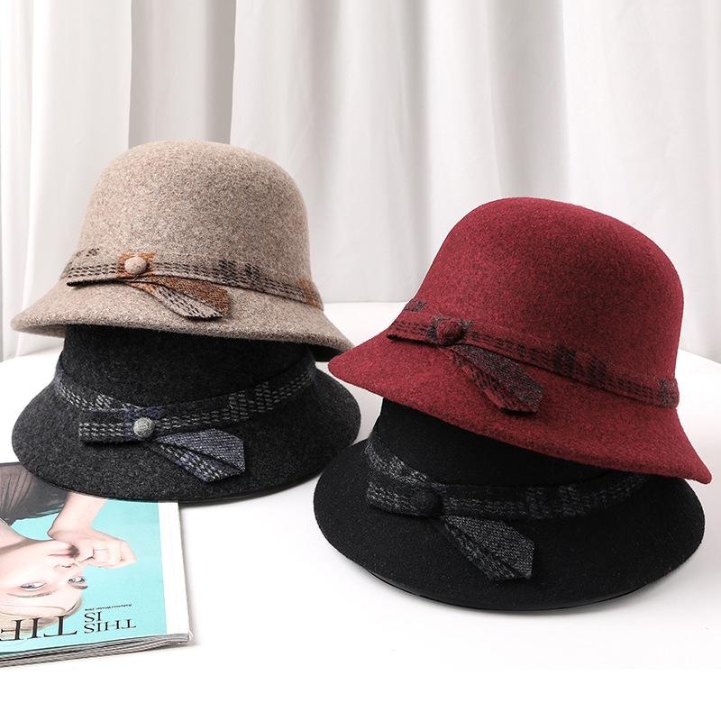 Middle-aged and Old Women's Autumn and Winter Basin Hat Thickened Warm Wool Bucket Hat Mother Hat Versatile Fashion Temperament Top Hat