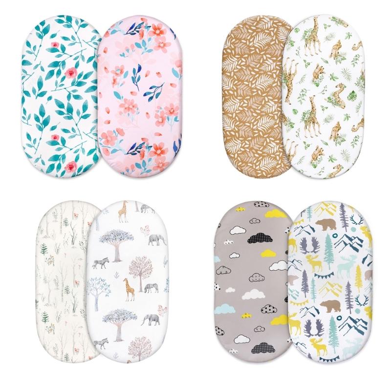 Pack of 2pcs Baby Fitted Sheet Crib Bed Cover Sheet Cartoon Print Bassinet Sheet Mattress Covers Elastic Removable Cover