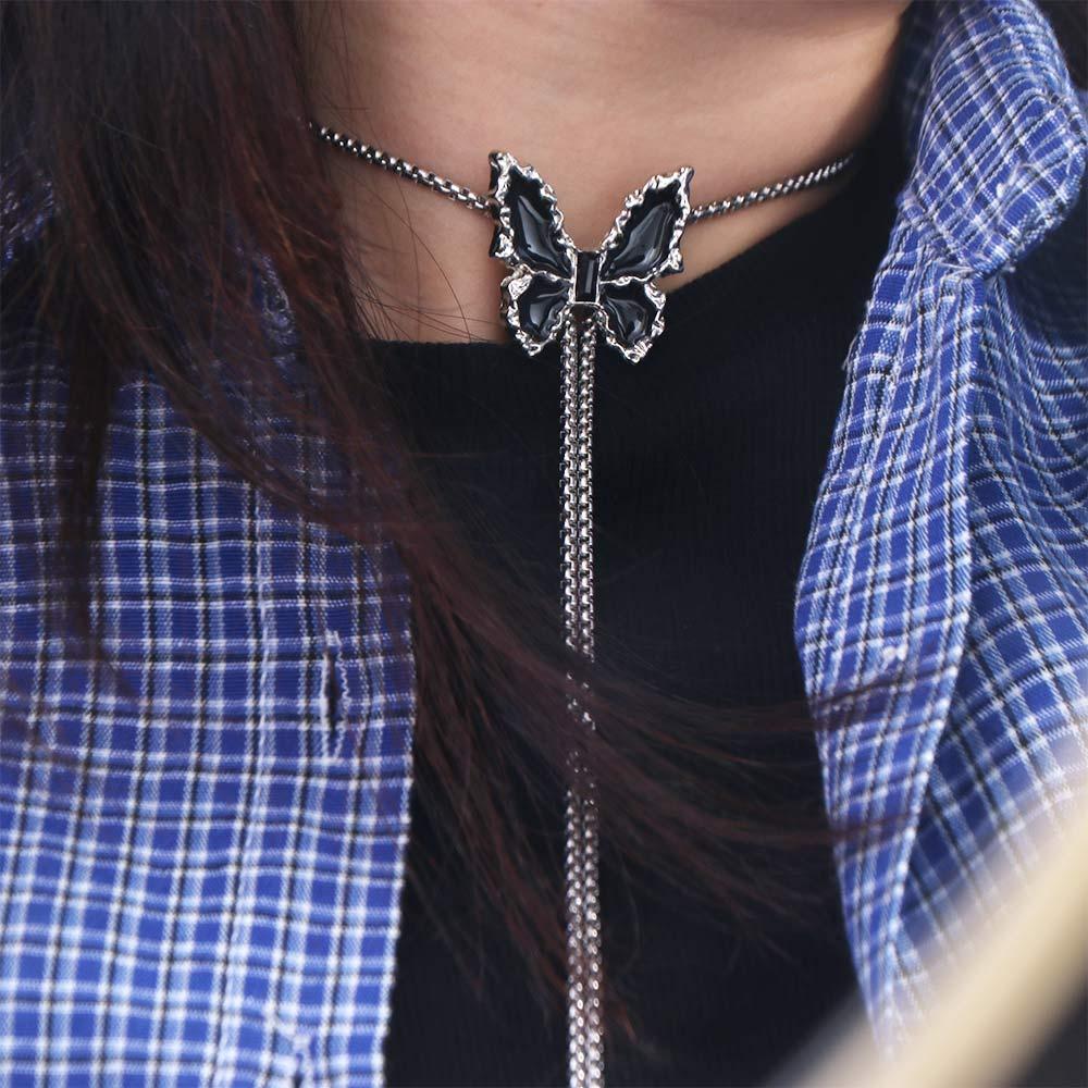 Silver Butterfly Chain Choker Zinc Zinc Alloy Butterfly Clavicle Chain Black Butterfly Necklace  Lady/Girls