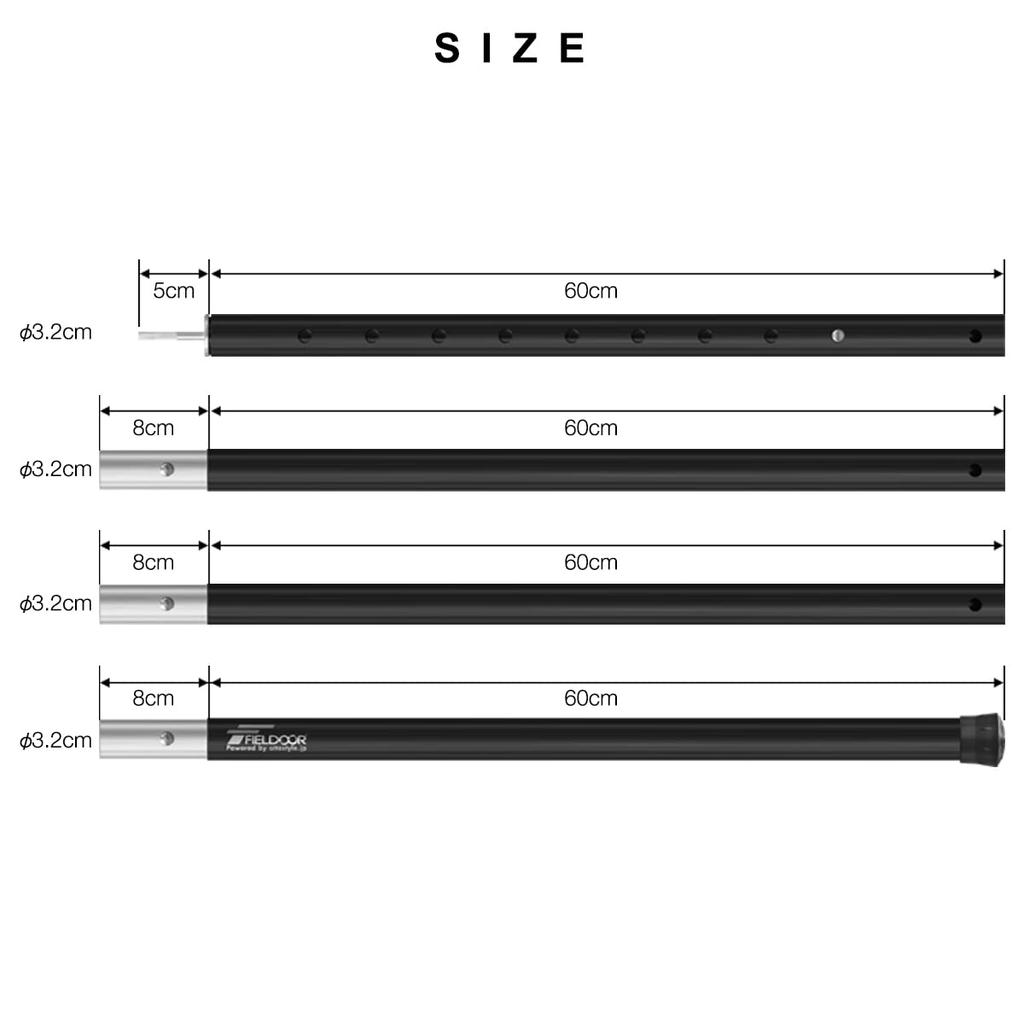 FIELDOOR Aluminum Tent Poles of Bag Also Suitable for Large Tarps and Cotton Push Split Camping [Set 2/Storage Set/Silver] 4-piece Connection,