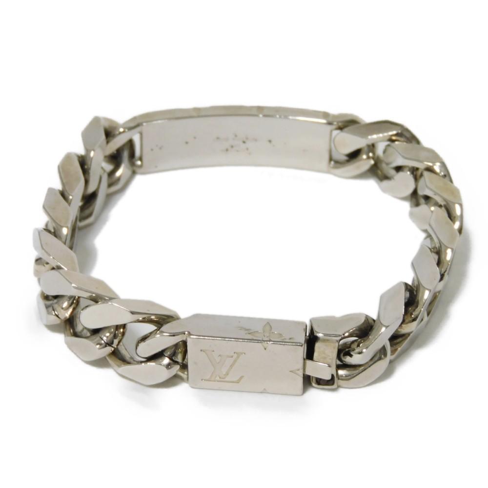 Used 12564 Bracelet Chain Monogram M62486 7986 LV Logo Flower Curb Chain Metal Silver Men's from Japan AUTHENTIC