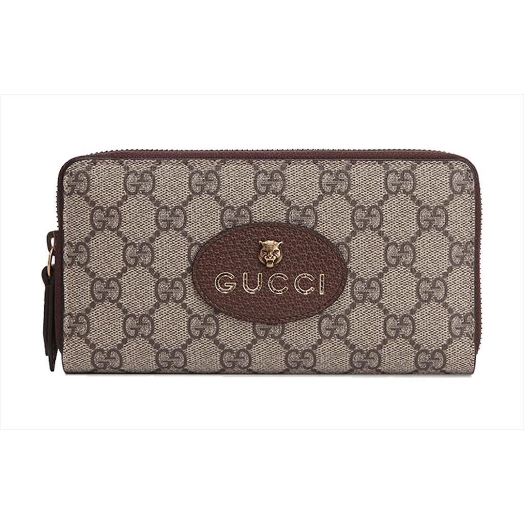 Gucci Серия Neo Vintage Длинный Металлический Тигр Украшенный Логотипом Молния Холст И Кожа Кошелек Унисекс Кошелек Эбеновое Дерево Коричневый Желтый 473953-K9GOT-8861