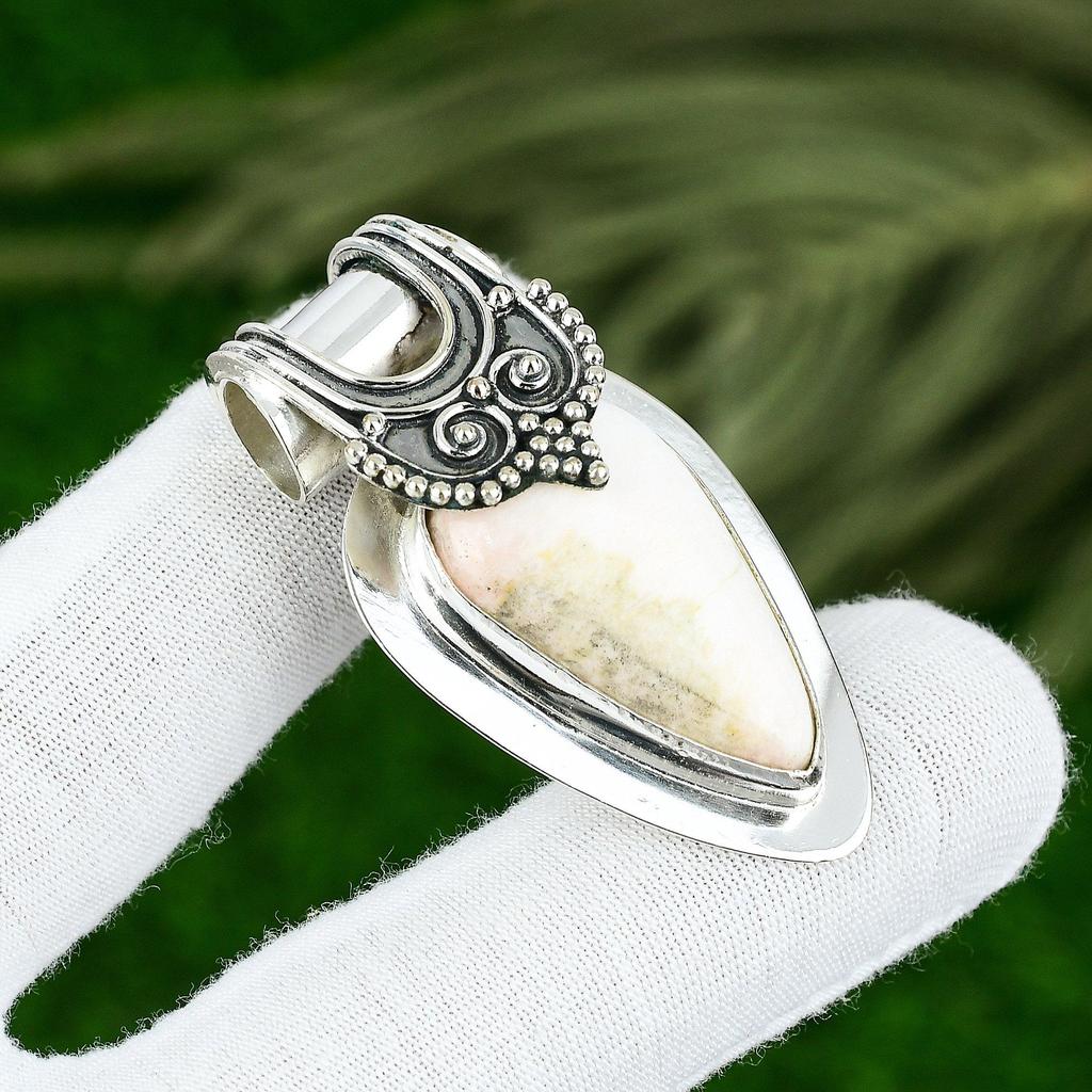 Серебро 925 пробы Грушевидный Розовый Опал Камень Сестра Юбилей Безель Модный Подвеска Ювелирные изделия