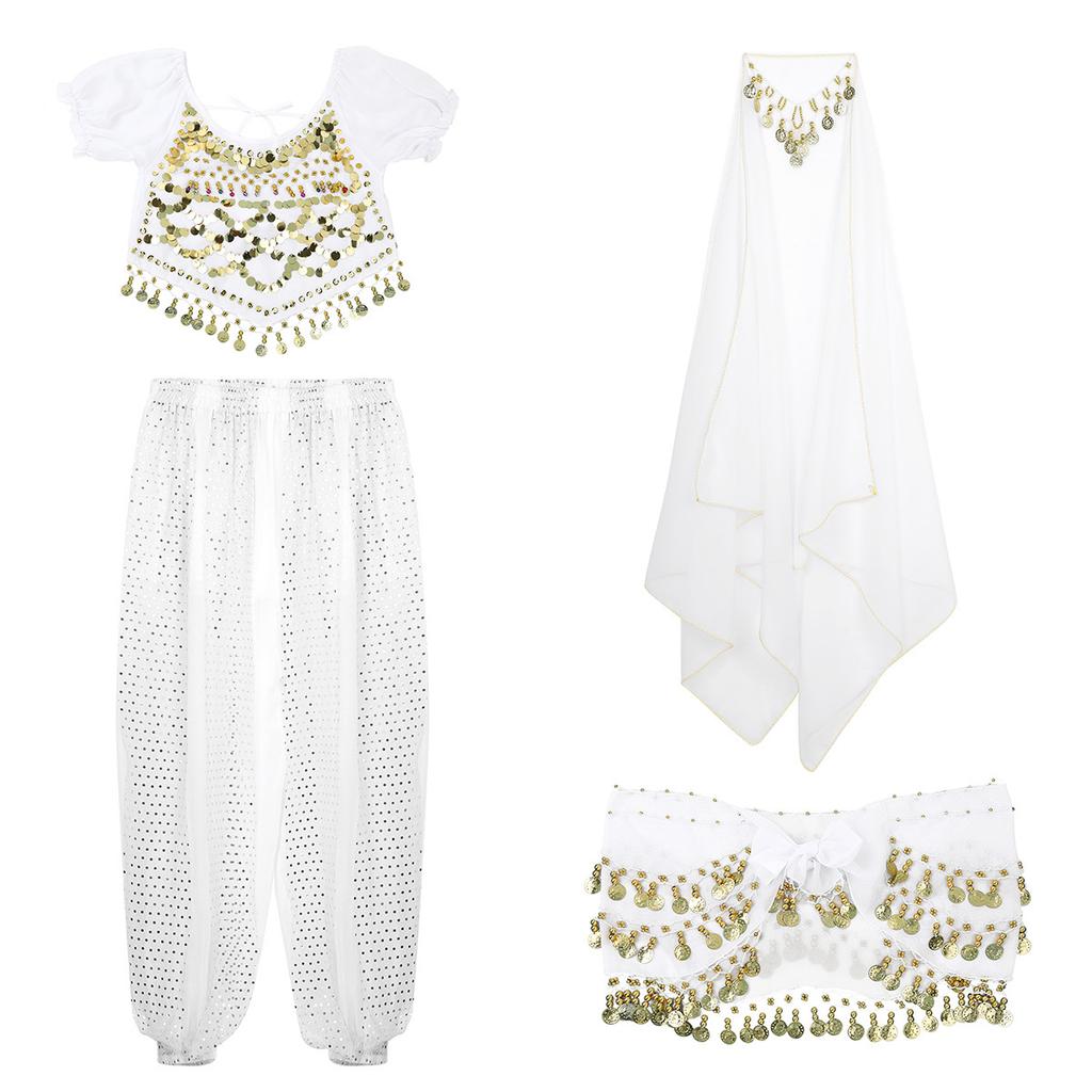 Женский карнавальный костюм на Хэллоуин, Египетский костюм для танца живота, Болливудское индийское танцевальное платье, шифоновое сари, комплект