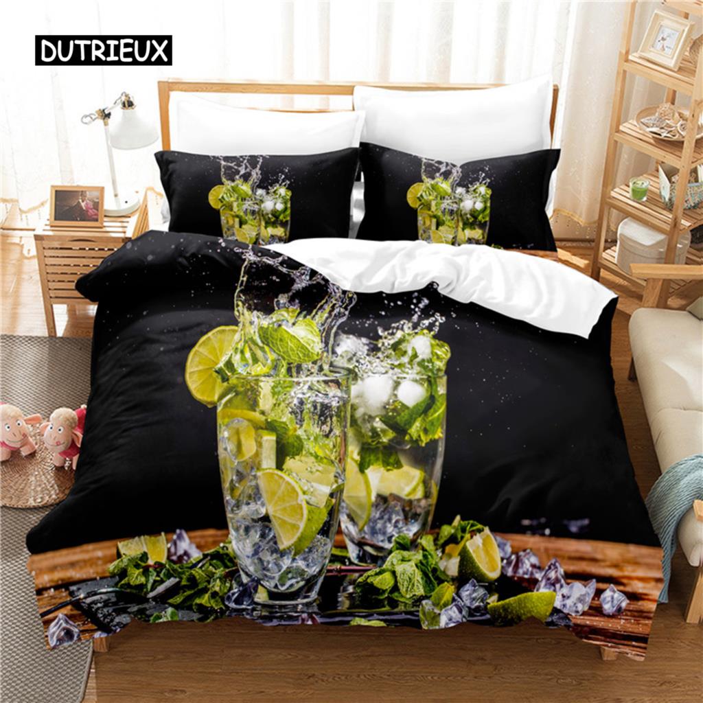 Освежающий лимонадный комплект постельного белья, пододеяльник, комплект постельного белья с 3D-печатью, комплект постельного белья размера «queen size», модный дизайн