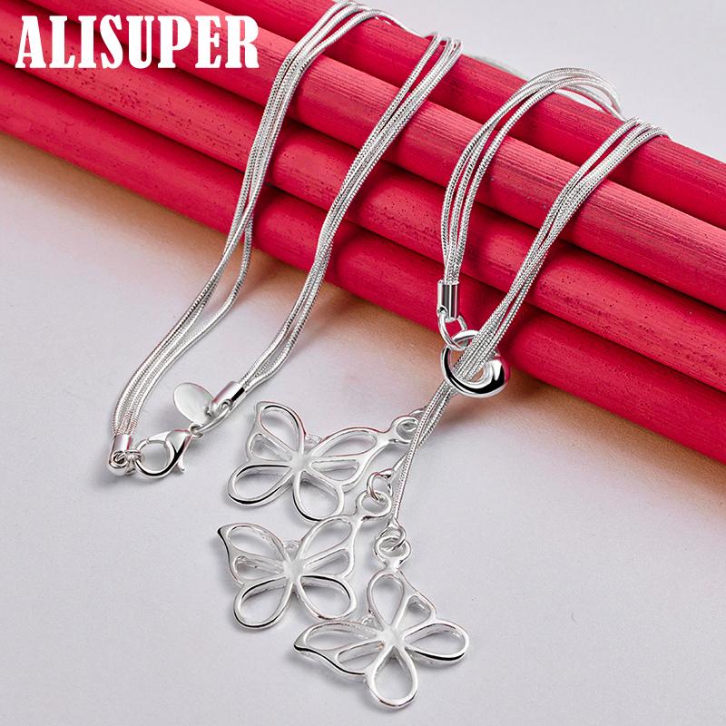 Ювелирные изделия из стерлингового серебра 925 пробы с тремя змеями и цепочкой-бабочкой