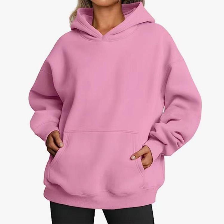 Women’s Hip Hop Street Style Fleece Hooded Sweatshirt Loose Fit Long Sleeve Warm Winter Autumn Solid Color with Pockets