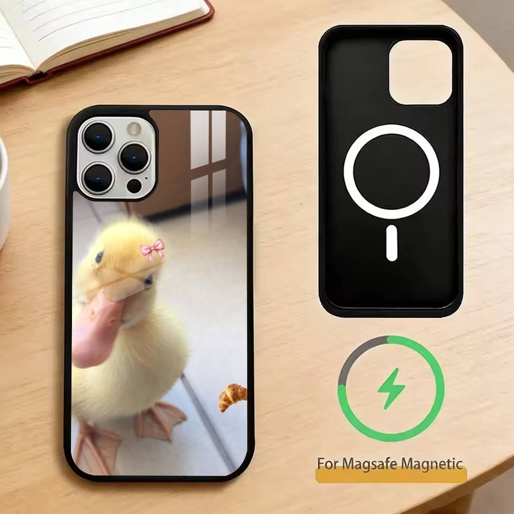 Ins Cute Bow Duck Phone Case For iPhone17,16,15,14,13,12,11 Plus,Pro Magnetic with Magsafe Wireless Charging