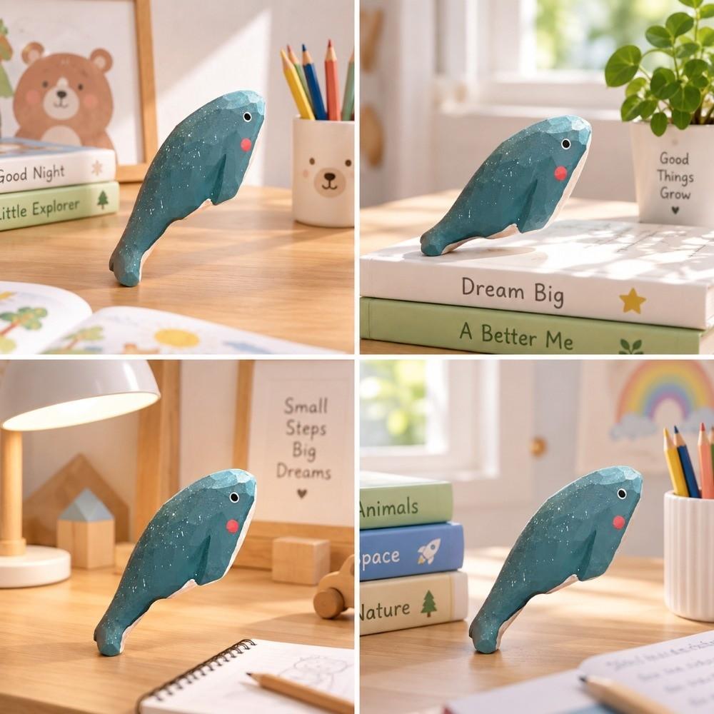 Handmade Craft Wooden Whale Statue Blue Color Mini Whale Statue Home Desk Decor Home Decoration
