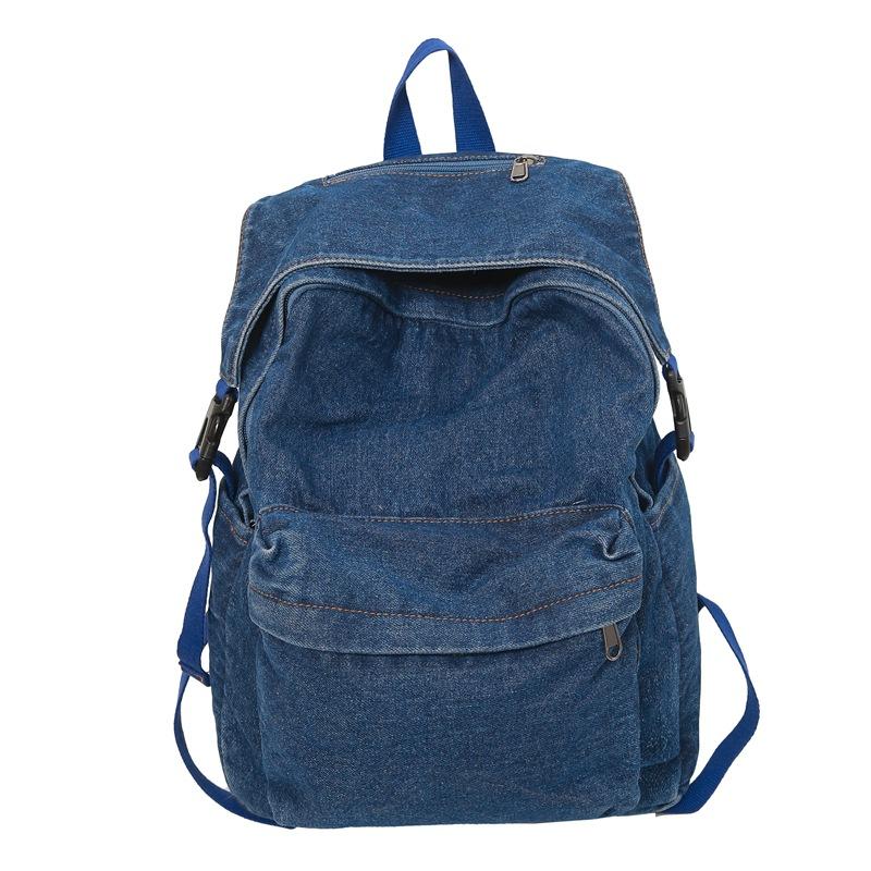 Solid Color Women Denim Backpack College Style Student Backpack Men Travel Bag