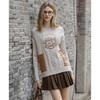 TonLion Women's Fall/Winter Round Neck Patchwork Embroidered Sweater