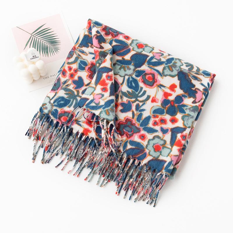 Reversible Soft Cashmere Feel Scarf Large Shawl Wrap Double-side Print Warm Pashmina
