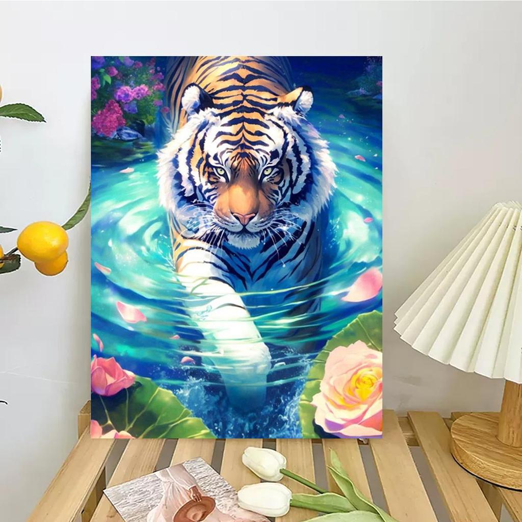 Рамка для рисования по номерам для взрослых, наборы тигров, животных, плавательный рисунок, раскраска по номерам для домашнего декора 40x50