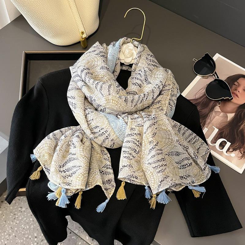 Осенний вискозно-хлопковый шарф Ацтекский Пейсли Цветочный платок шаль накидка Женские тонкие шарфы Мода кисточки Пашмина Высокое качество Фуляр
