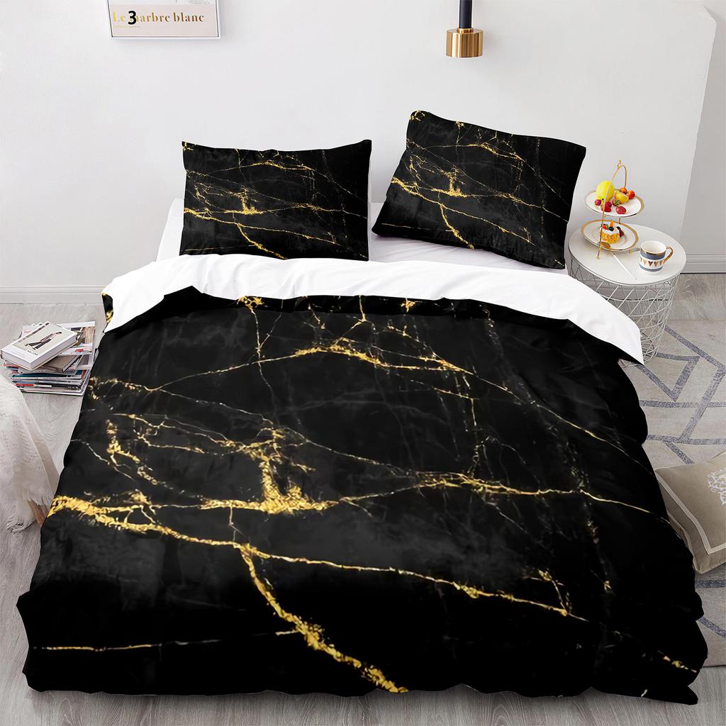 Marble Duvet Cover Set King/Queen Size White Gold Abstract Marble Texture Printed Bedding Set Abstract Polyester Quilt Cover