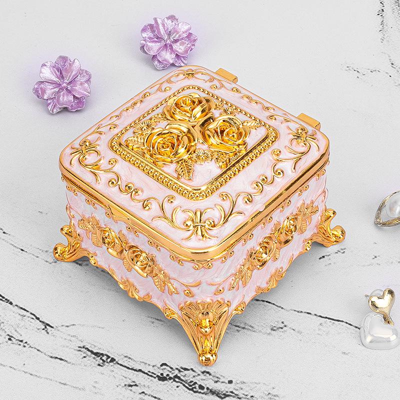 European Retro Luxury Princess Enamel Jewelry Box - Exquisite Metal Necklace Storage Box