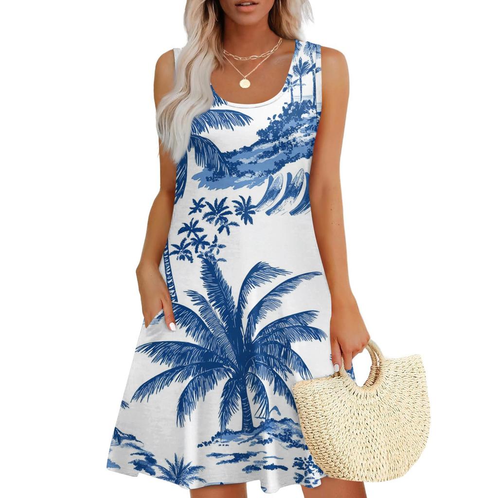 Women's Casual Fashion U-neck Sleeveless Print Dress