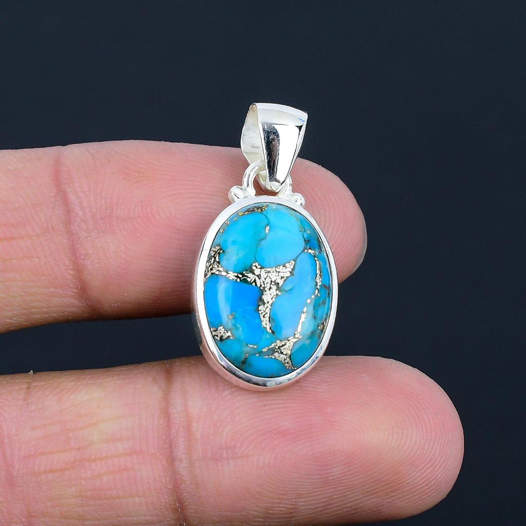 Подвеска из натурального синего медного бирюзового камня, серебро 925 пробы, подвеска ручной работы, ювелирный подарок на День святого Валентина