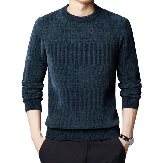 Осень-зима мужской свитер с круглым вырезом вязаный толстый теплый с длинным рукавом сплошной цвет плюс размер средней длины эластичный повседневный пуловер мужской свитер