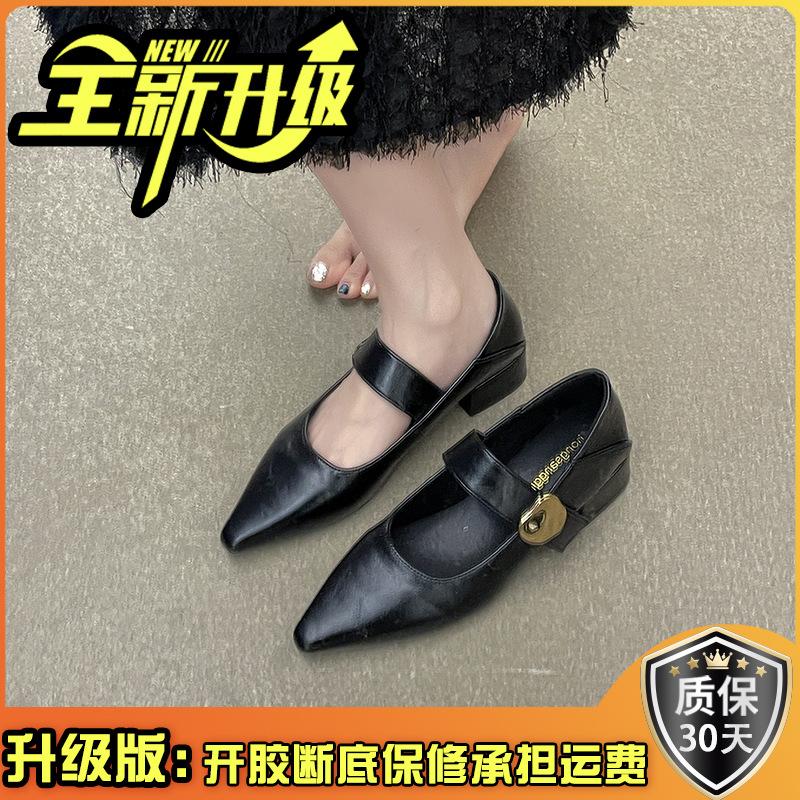 French Gentle Mary Jane Shoes Children 2025 Spring and Autumn New Pointed Head with Skirt Brown Low Heel Single Shoes Trendy Girl
