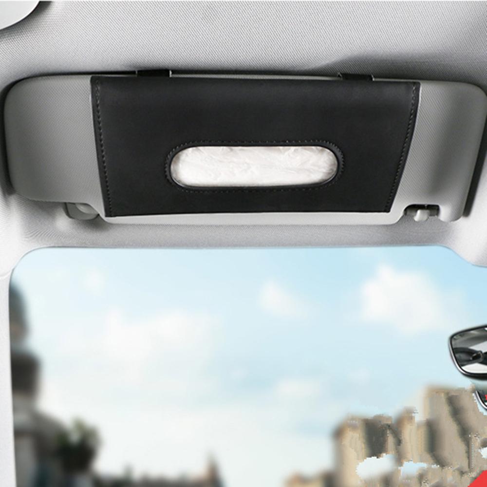 Black Artificial Leather Tissue Case Holder For Car Visor