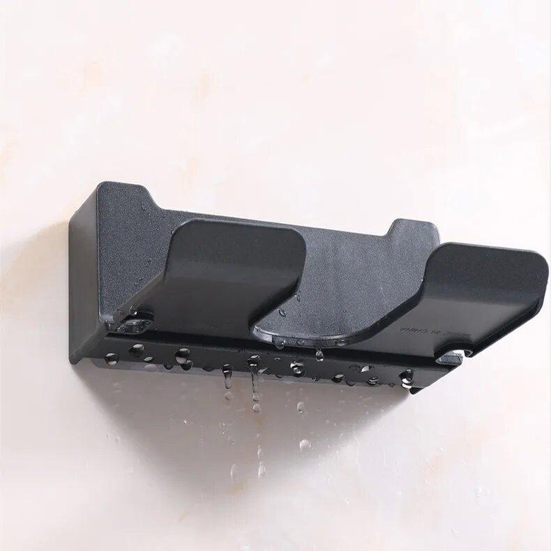 Многофункциональная полка для ванной комнаты с отделением для фена и корзинами для хранения вещей. Настенный пластиковый держатель для фена. Полка для ванной комнаты. Органайзер для ванной комнаты.