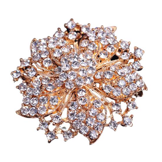 Brooch Pin Anti-rust Silver Plated Brooch Rhinestone Round Blossom Flower Breastpin for Dating Wedding Party